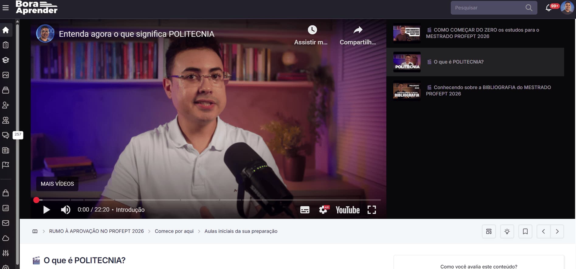 Aula em vídeo na plataforma Bora Aprender